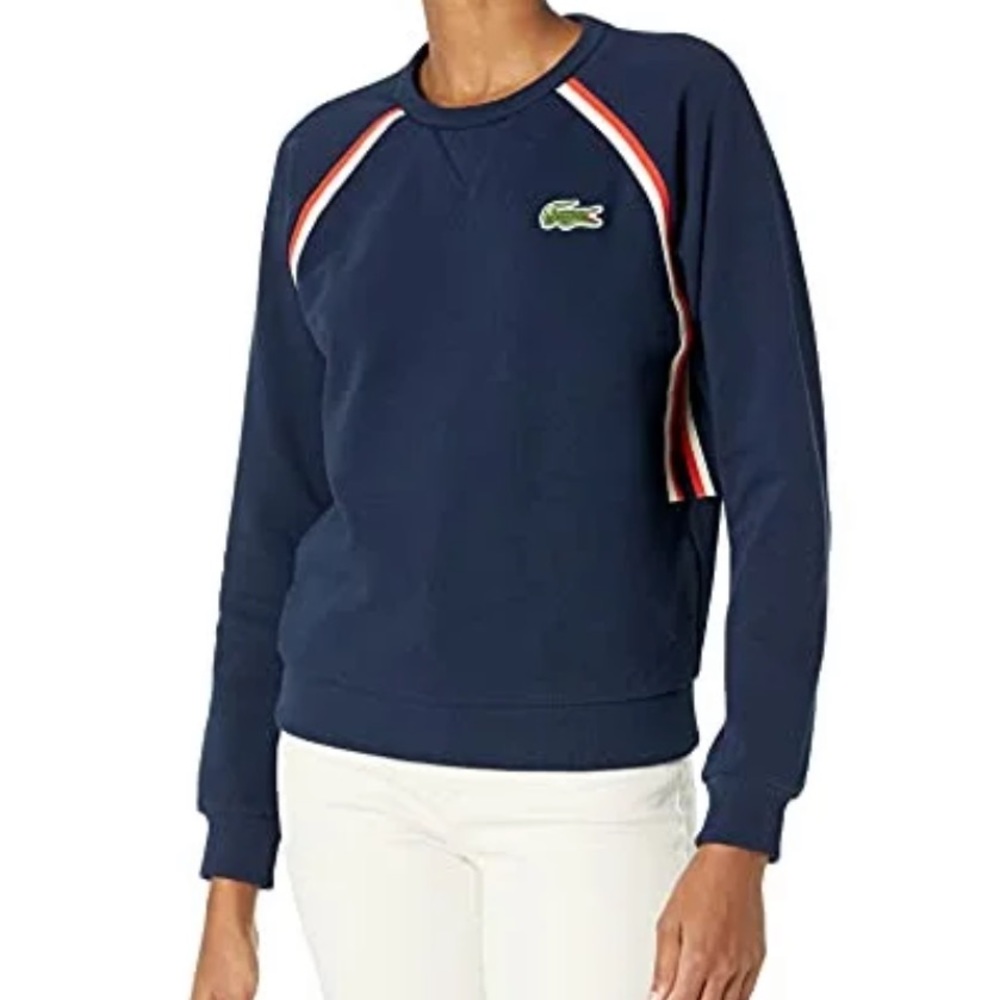 Lacoste Women's Long Sleeve Made in France Tipping Crewneck Sweatshirt